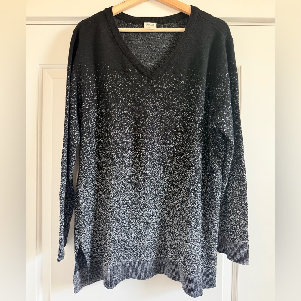 Soma Black and Silver Speckled V-Neck Sweater